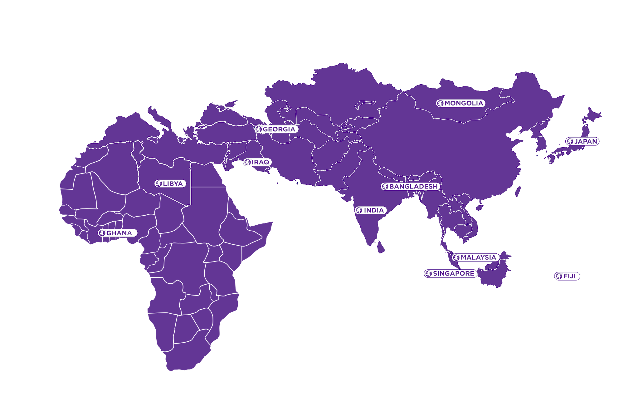 Shinolub global distribution network across Asia, Africa and Oceania